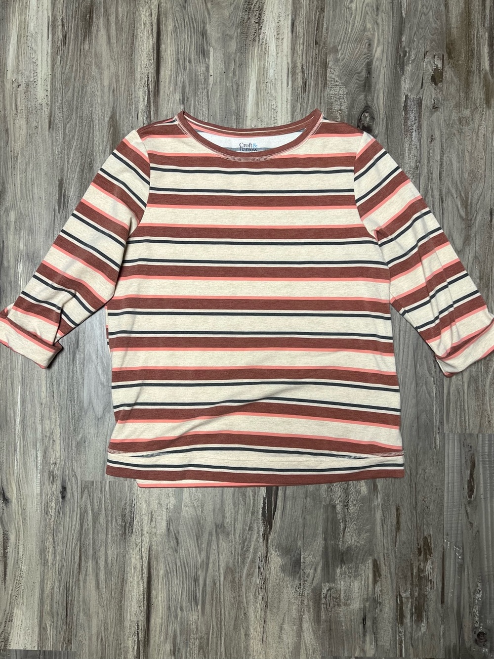 croft & barrow Striped Crewneck Top - Rose, White, Gray